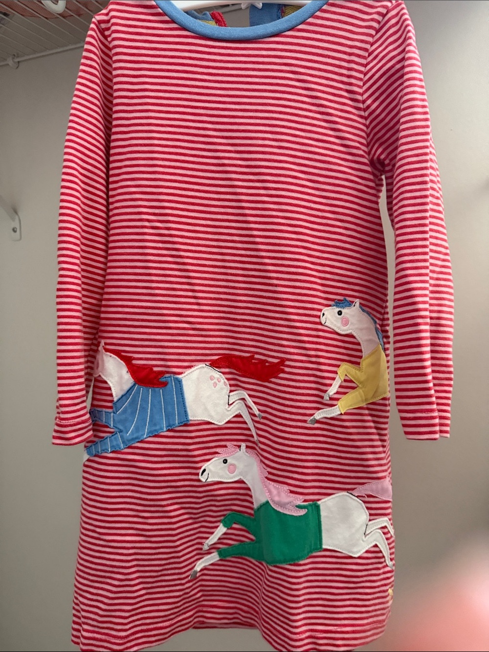 Joules Pink and White Striped Dress with Colorful Pony Appliqués